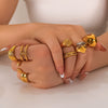 Wholesale Exaggerated Bump Irregular Geometric Stainless Steel Ring With Leaf Wave Geometric Pattern Electroplated