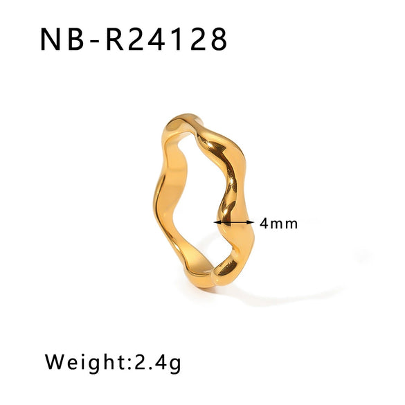 Wholesale Exaggerated Bump Irregular Geometric Stainless Steel Ring With Leaf Wave Geometric Pattern Electroplated