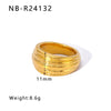 Wholesale Exaggerated Bump Irregular Geometric Stainless Steel Ring With Leaf Wave Geometric Pattern Electroplated