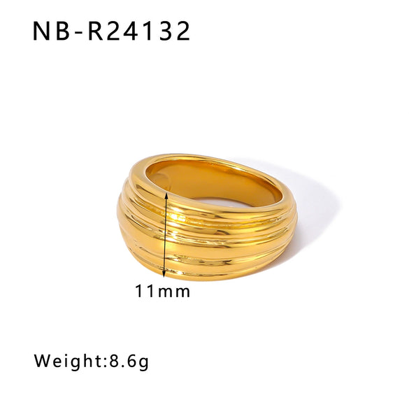 Wholesale Exaggerated Bump Irregular Geometric Stainless Steel Ring With Leaf Wave Geometric Pattern Electroplated