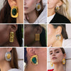 Wholesale Exaggerated Cat's Eye Stone Earrings In Stainless Steel With Retro Light Luxury Style And Geometric Design Electroplated Titanium Steel Ear Jewelry