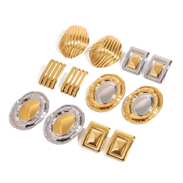 Wholesale Exaggerated Cat's Eye Stone Earrings In Stainless Steel With Retro Light Luxury Style And Geometric Design Electroplated Titanium Steel Ear Jewelry