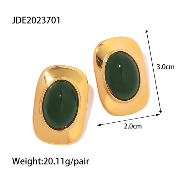 Wholesale Exaggerated Cat's Eye Stone Earrings In Stainless Steel With Retro Light Luxury Style And Geometric Design Electroplated Titanium Steel Ear Jewelry