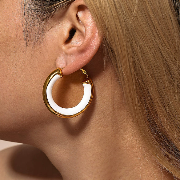 Wholesale Exaggerated Circle Oil Drop Earrings In Stainless Steel Drip Oil With Geometric Design And 18K Real Gold Color Plated Non Allergic