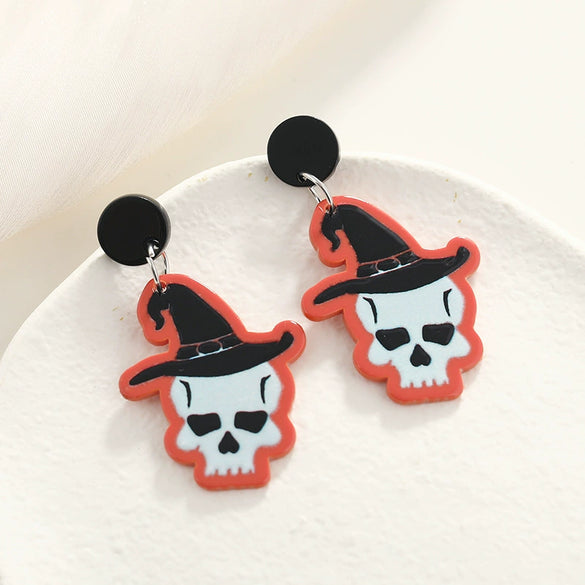 Wholesale Exaggerated Creative Acrylic Skull Earrings For Halloween With Simple Retro And Fun Design