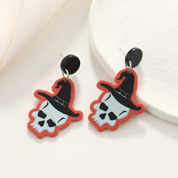 Wholesale Exaggerated Creative Acrylic Skull Earrings For Halloween With Simple Retro And Fun Design