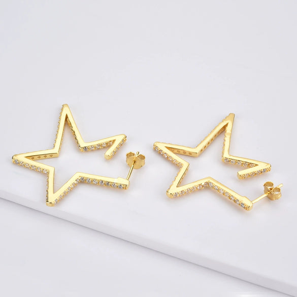 Wholesale Exaggerated Fivepointed Star Earrings For Women S925 Sterling Silver Light Luxury Style Electroplated