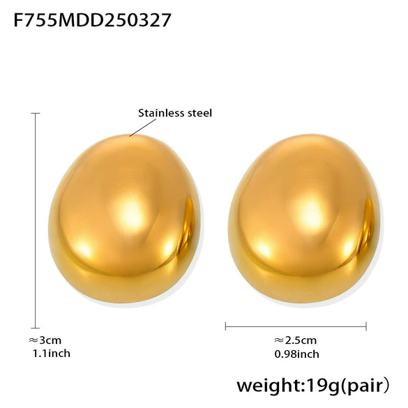 Wholesale Exaggerated Frosted Glossy Geometric Oval Titanium Steel Electroplated Earrings For Women
