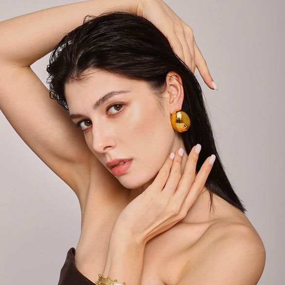 Wholesale Exaggerated Frosted Glossy Geometric Oval Titanium Steel Electroplated Earrings For Women