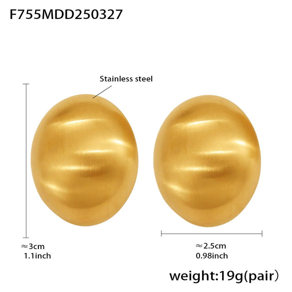 Wholesale Exaggerated Frosted Glossy Geometric Oval Titanium Steel Electroplated Earrings For Women