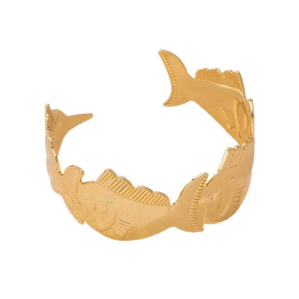 Wholesale Exaggerated Geometric Electroplated Alloy Small Fish Design Women's Open Bracelet Jewelry