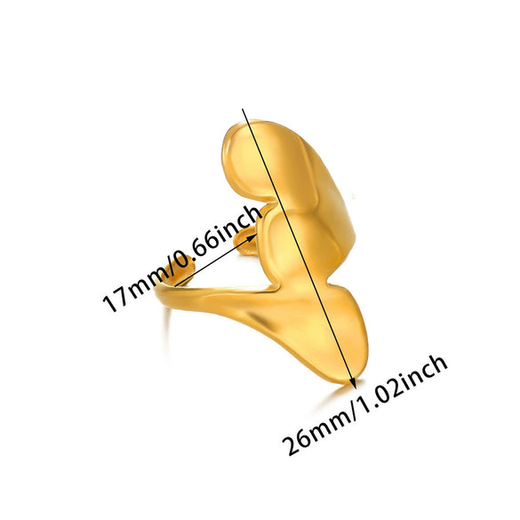 Wholesale Exaggerated Geometric Hollow Flower Stainless Steel 18K Goldplated Asymmetric Ring For Women With Leaves And Wave Pattern