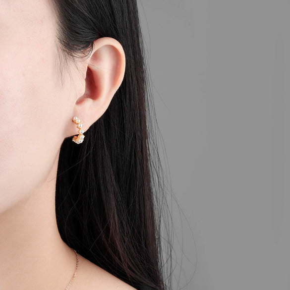 Wholesale Exaggerated Geometric Hoop Pearl Earrings For Women S925 Silver Electroplated