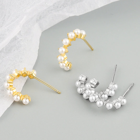 Wholesale Exaggerated Geometric Hoop Pearl Earrings For Women S925 Silver Electroplated