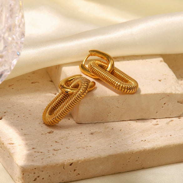 Wholesale Exaggerated Geometric 18K Goldplated Stainless Steel Chain Earrings For Women With Electroplating Treatment