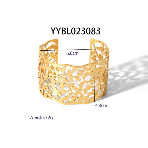 Wholesale Exaggerated Geometric Open Bracelet In Stainless Steel With Pvd Furnace Real Gold Electroplating