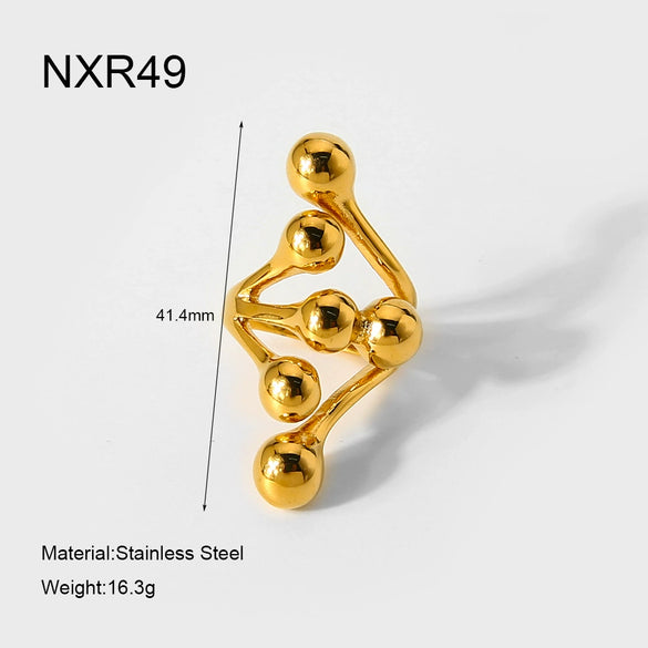 Wholesale Exaggerated Geometric Sphere 18K Gold Plated Stainless Steel Ring For Women