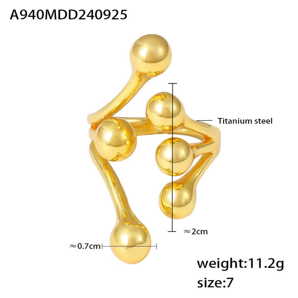 Wholesale Exaggerated Geometric 316L Stainless Steel Ring With 18K Gold Electroplated Branch Opening Design For Women