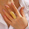 Wholesale Exaggerated Geometric Wide Face Ring In Stainless Steel With Hammer Pattern And Electroplating For Men And Women