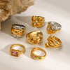 Wholesale Exaggerated Geometric Zircon Ring In Stainless Steel With Electroplating For Women