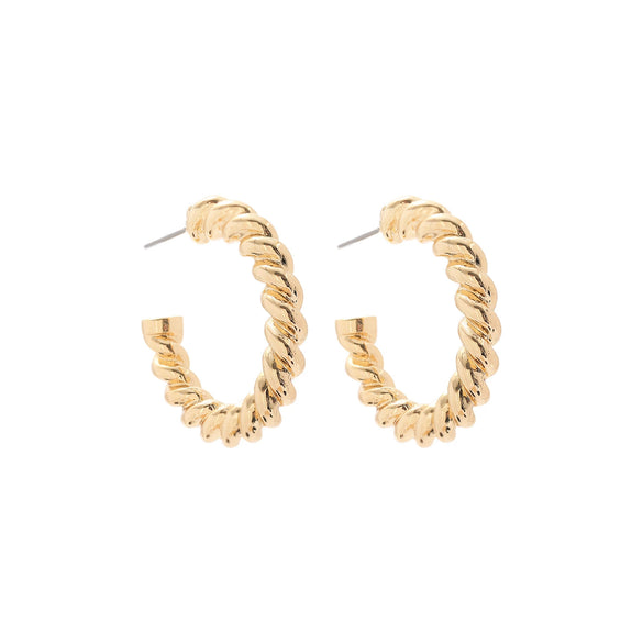 Wholesale Exaggerated Golden Semiround Oversized Bamboo Twist Curved Alloy Electroplated Earrings