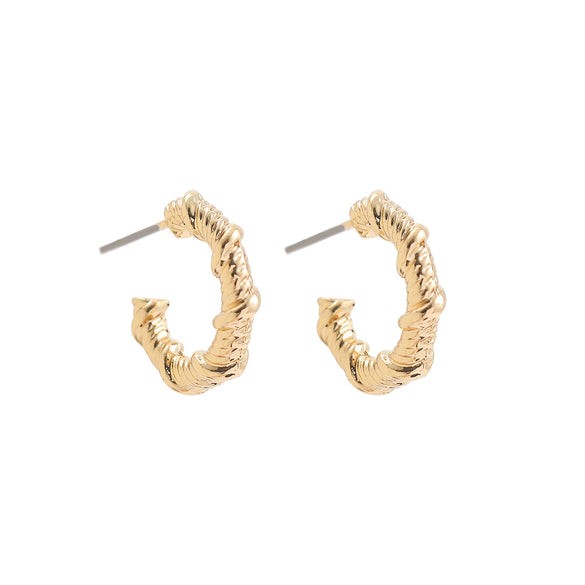 Wholesale Exaggerated Golden Semiround Oversized Bamboo Twist Curved Alloy Electroplated Earrings