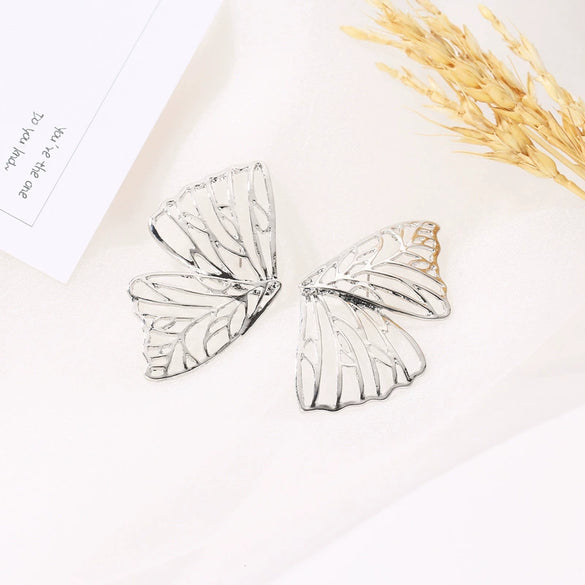 Wholesale Exaggerated Hollow Butterfly Wings Alloy Earrings Electroplated Women's Trendy Fan Creative