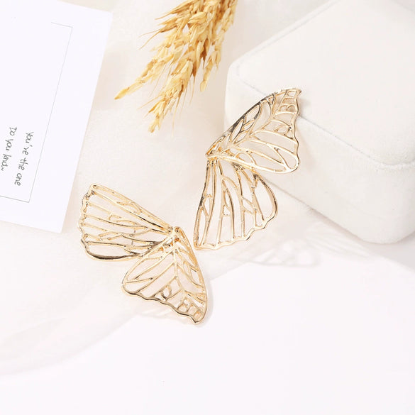 Wholesale Exaggerated Hollow Butterfly Wings Alloy Earrings Electroplated Women's Trendy Fan Creative