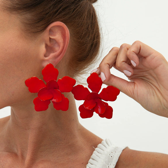 Wholesale Exaggerated Iron Dripping Oil Flower Earrings For Women With Electroplating