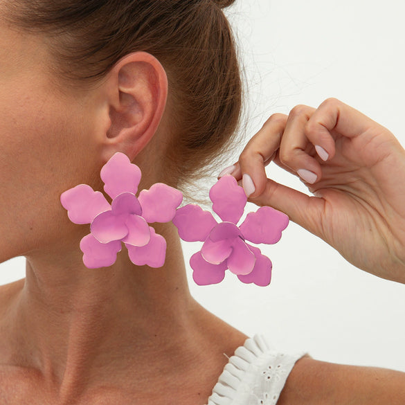 Wholesale Exaggerated Iron Dripping Oil Flower Earrings For Women With Electroplating