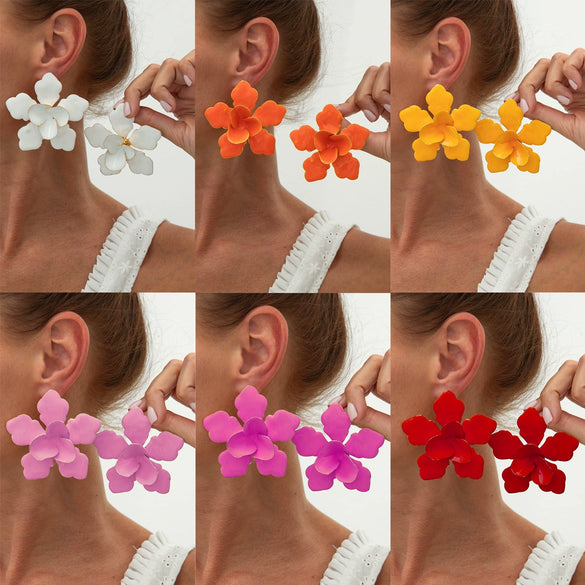 Wholesale Exaggerated Iron Dripping Oil Flower Earrings For Women With Electroplating