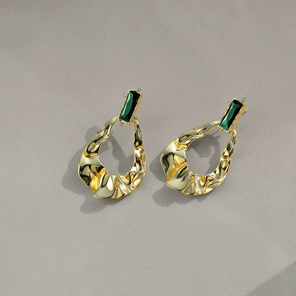 Wholesale Exaggerated Irregular Pleated Geometric Electroplated Copper Earrings For Women