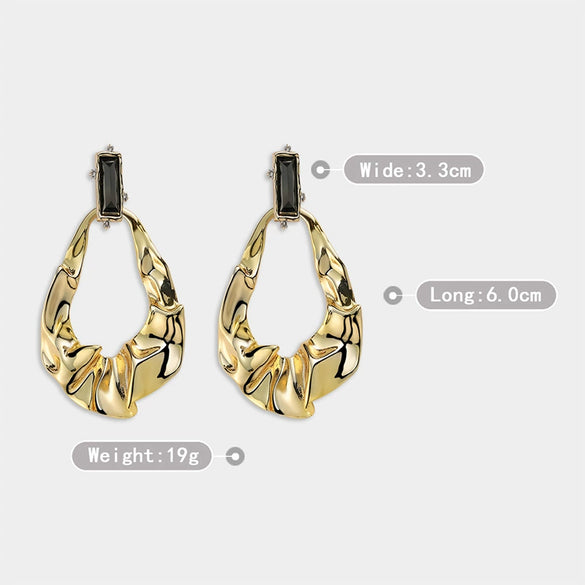 Wholesale Exaggerated Irregular Pleated Geometric Electroplated Copper Earrings For Women