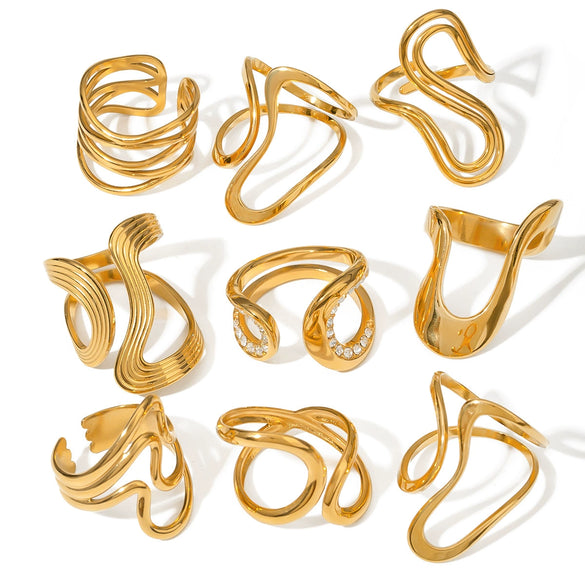 Wholesale Exaggerated Irregular Stainless Steel Ring With Geometric Design And Electroplating For Unisex