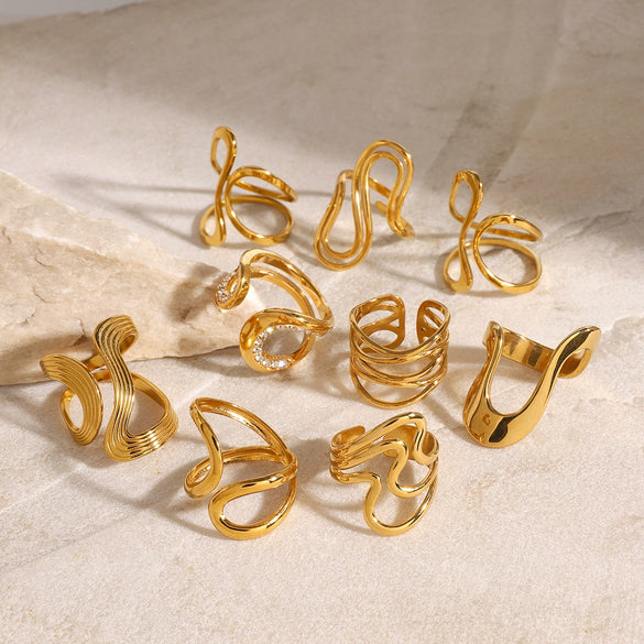 Wholesale Exaggerated Irregular Stainless Steel Ring With Geometric Design And Electroplating For Unisex