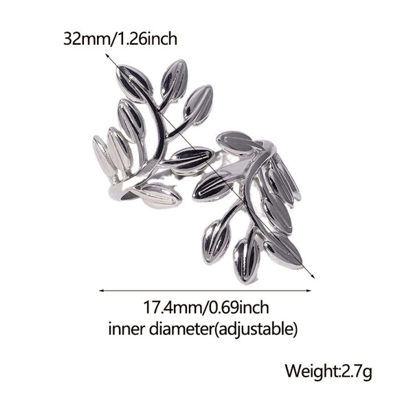 Wholesale Exaggerated Leaves Titanium Steel Open Ring With Electroplating Treatment For Women