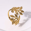 Wholesale Exaggerated Leaves Titanium Steel Open Ring With Electroplating Treatment For Women