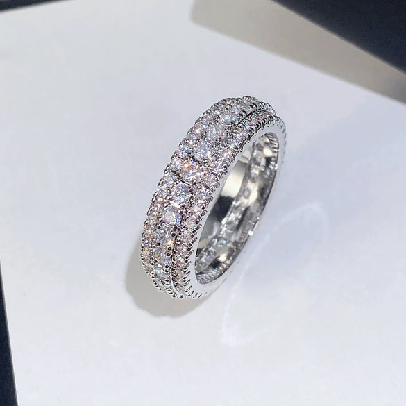 Wholesale Exaggerated Luxury Unisex Ring Copper Plated White Gold Inlaid Zircon Geometric Jewelry