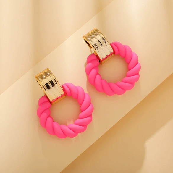 Wholesale Exaggerated Metal Drop Shaped Hollow Earrings With Paint And Geometric Design Electroplated For Women