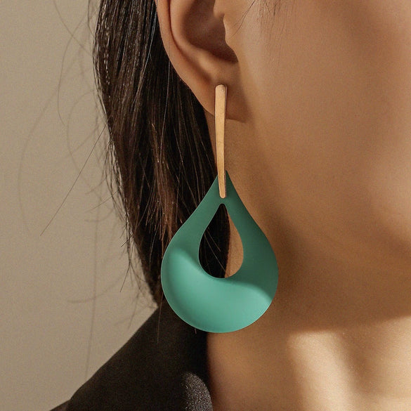 Wholesale Exaggerated Metal Drop Shaped Hollow Earrings With Paint And Geometric Design Electroplated For Women