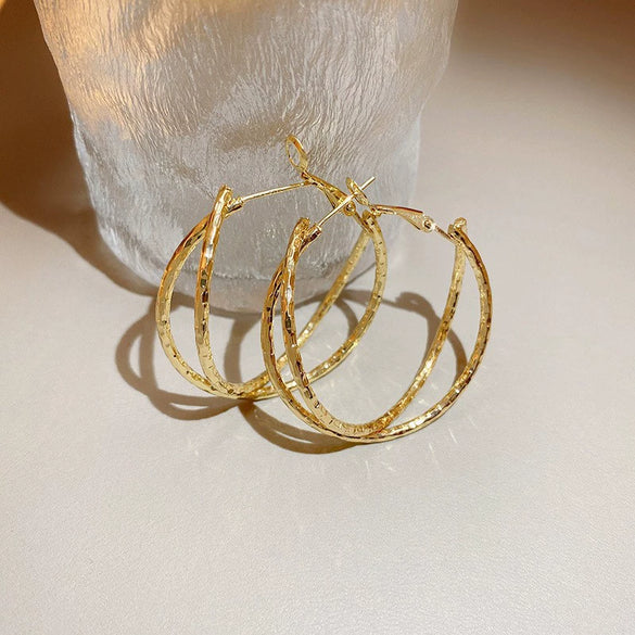 Wholesale Exaggerated Metal Earrings With Flower Pattern Retro Personality Electroplated