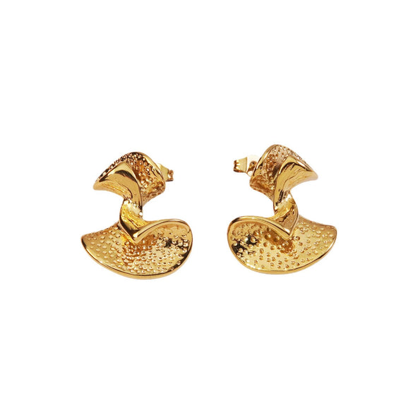 Wholesale Exaggerated Metal Style Stainless Steel Electroplated Fan Earrings With Wave Pattern For Women