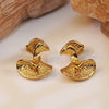 Wholesale Exaggerated Metal Style Stainless Steel Electroplated Fan Earrings With Wave Pattern For Women