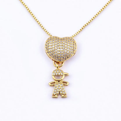 Wholesale Exaggerated Novelty Modern Style Human Copper Plating Inlay 18K Gold Plated Zircon Pendant Necklace