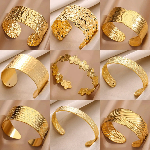 Wholesale Exaggerated Opening Wide Version Bracelet Stainless Steel French Retro Geometric Electroplated Jewelry