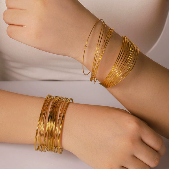 Wholesale Exaggerated Personality Multi Layer Line Stainless Steel Bracelet 18K Gold Plated