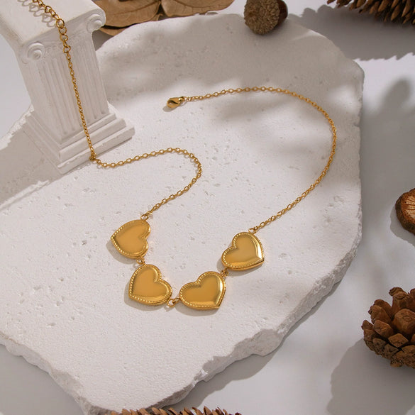 Wholesale Exaggerated Personality Old Money Style 18K Real Gold Plated Stainless Steel Heart Pendant Necklace With O Word Chain For Women