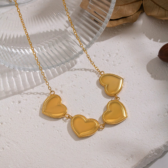 Wholesale Exaggerated Personality Old Money Style 18K Real Gold Plated Stainless Steel Heart Pendant Necklace With O Word Chain For Women