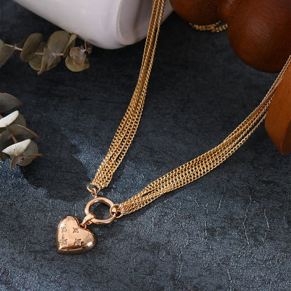 Wholesale Exaggerated Punk Simple Style Heart Shape Copper Inlay Zircon Pendant Necklace