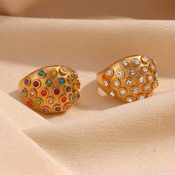 Wholesale Exaggerated Retro Diamond Jewelry Stainless Steel 18K Gold Plated Geometric Dome Ring